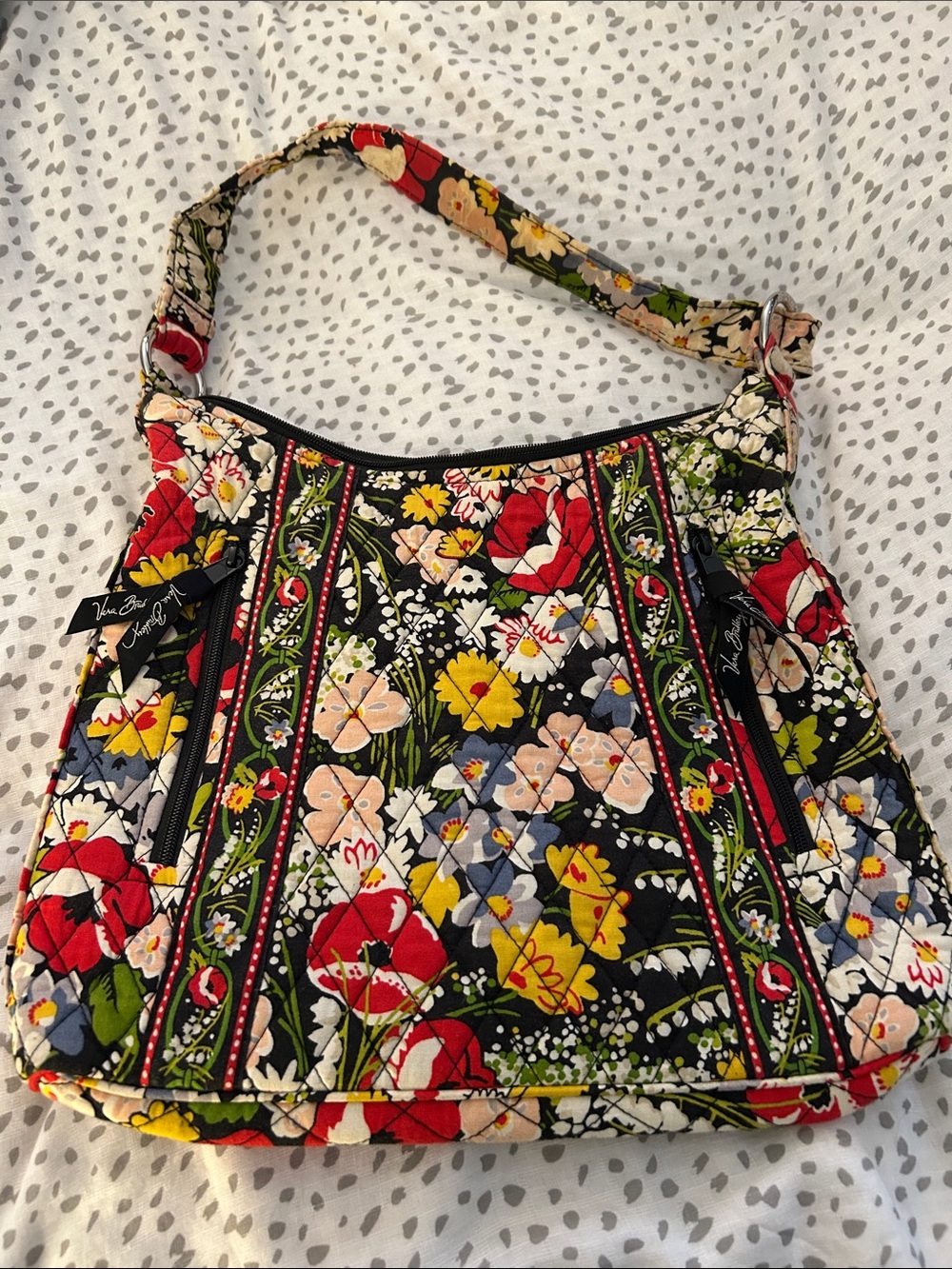 Vera Bradley Black Quilted Floral Crossbody Shoulder Bag